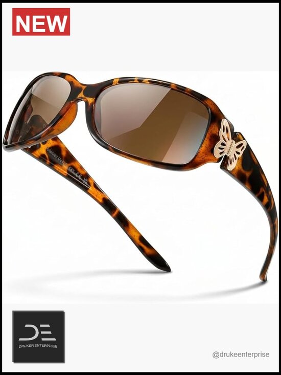Women\'s Polarized Wrap Around Rectangular Sunglasses with Butterfly Decor